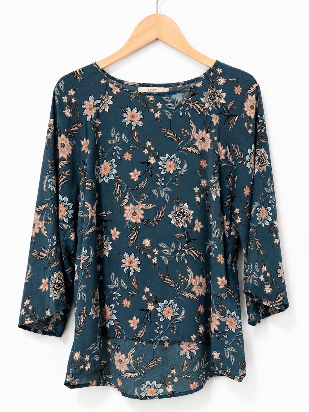 ✨Papermoon Teal Floral Boho Blouse 3/4 Sleeve Lightweight Top Size M✨